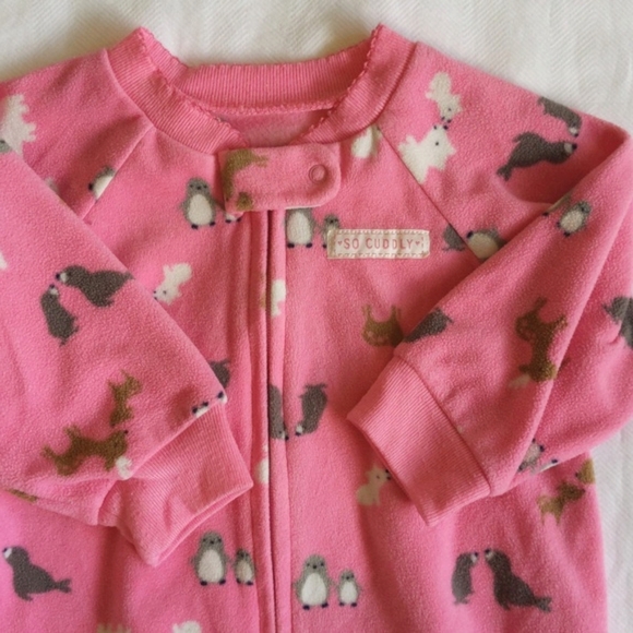 child of mine pink fleece zip-up long sleeve sleep sack 0-9 months baby girl - Picture 3 of 6